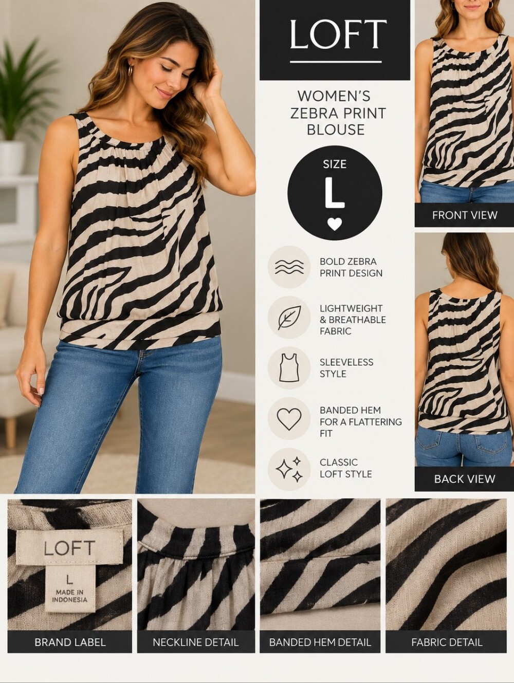 Loft Women's large zebra print blouse #31